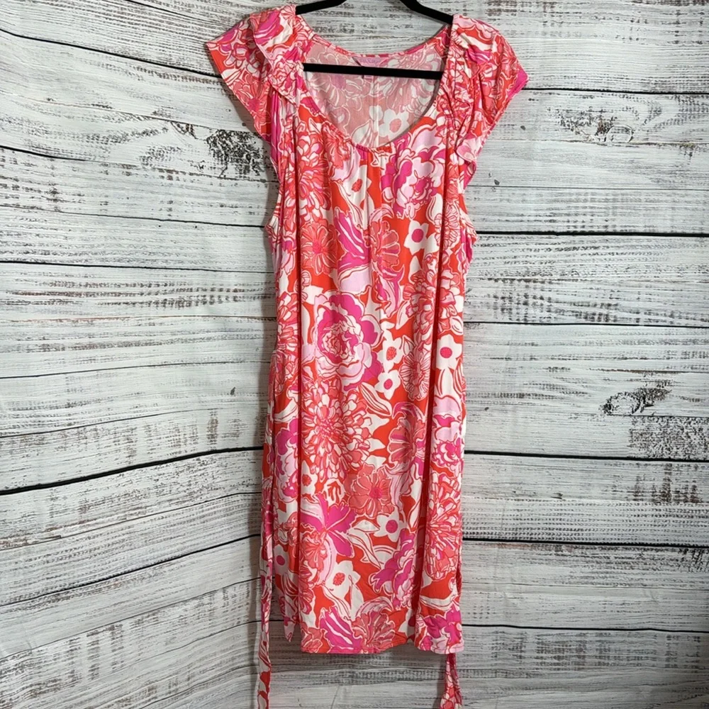 Lilly pulitzer Maya dress Womens Size XL Floral in tango Belted Rayon spring - Picture 3 of 11